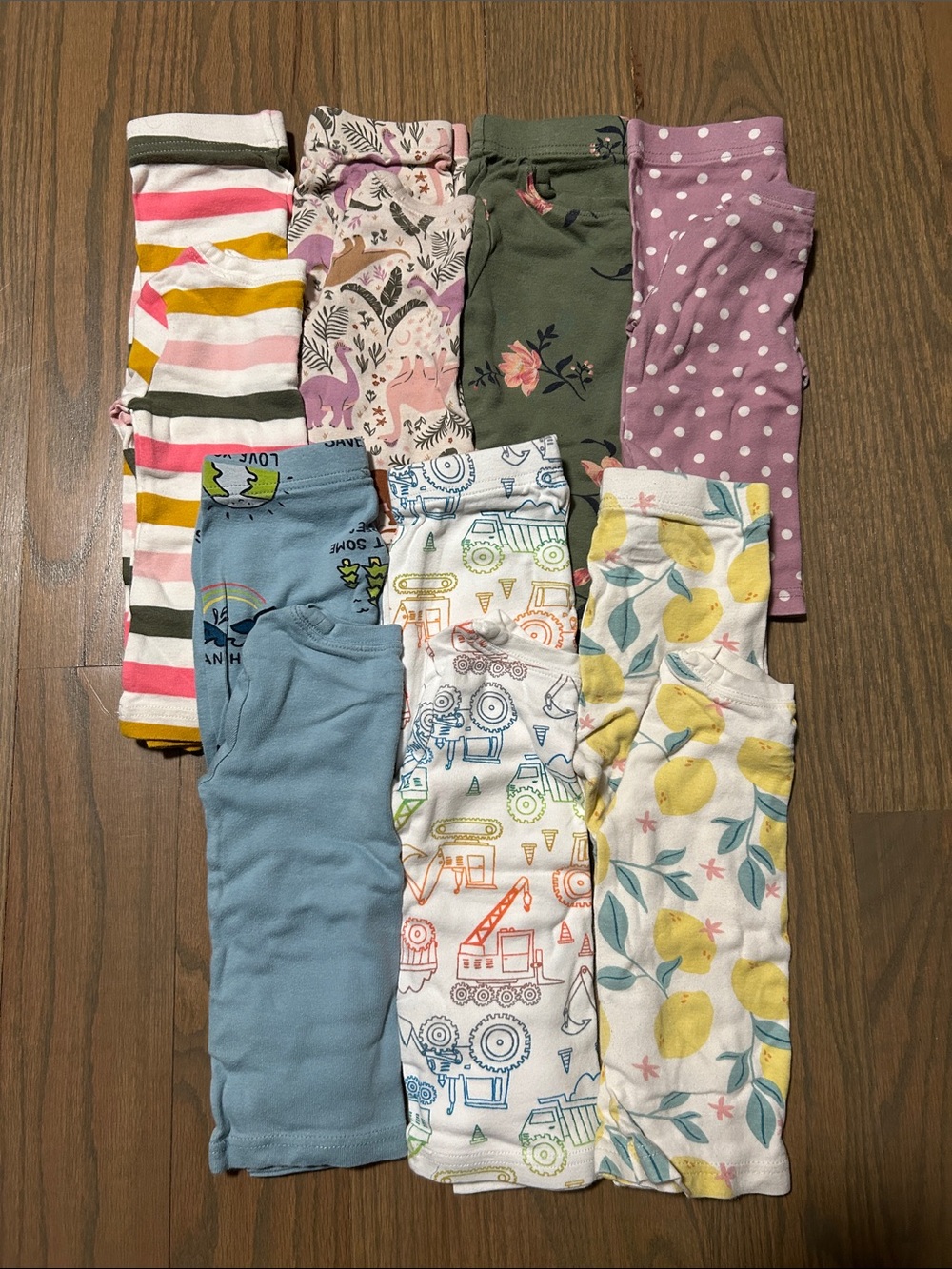 Lot of 7 Old Navy Toddler 2 Piece Pajamas - dinosaurs, tractors, floral, lemon